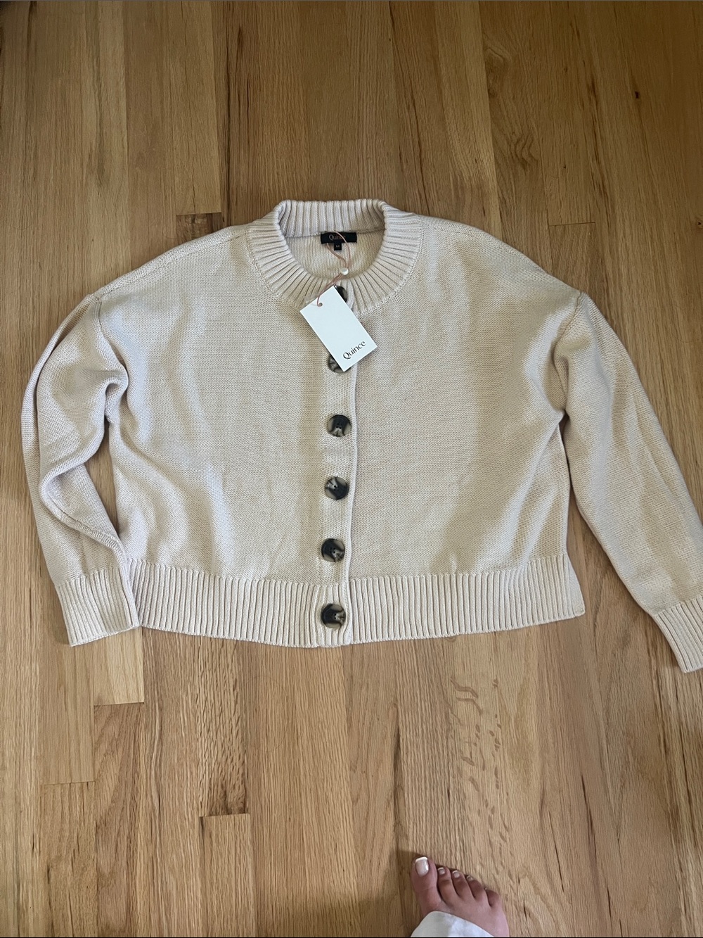 Quince Cream Button-Front Knit Organic Cotton Cardigan - Picture 4 of 8